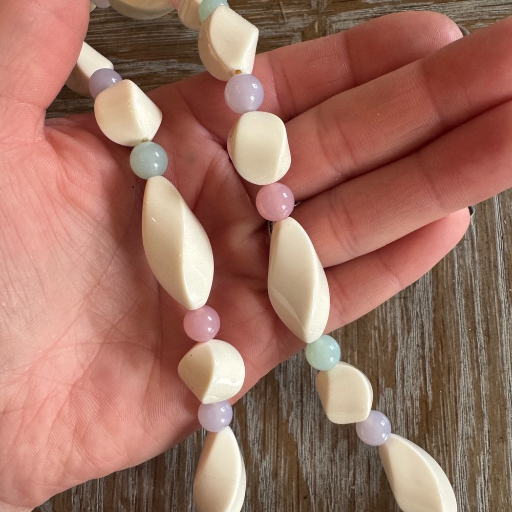 Vintage Cream and Pastel Beaded Necklace